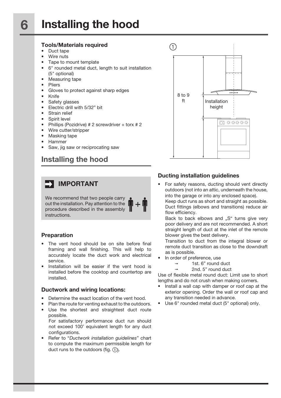 Installing the hood | FRIGIDAIRE FHPC4260LS User Manual | Page 6 / 15