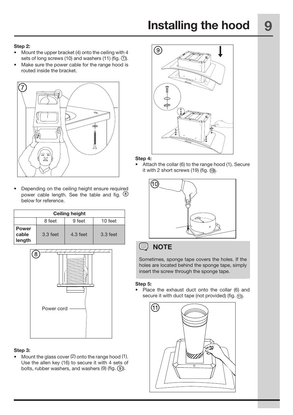 Installing the hood | FRIGIDAIRE FHPC4260LS User Manual | Page 9 / 15
