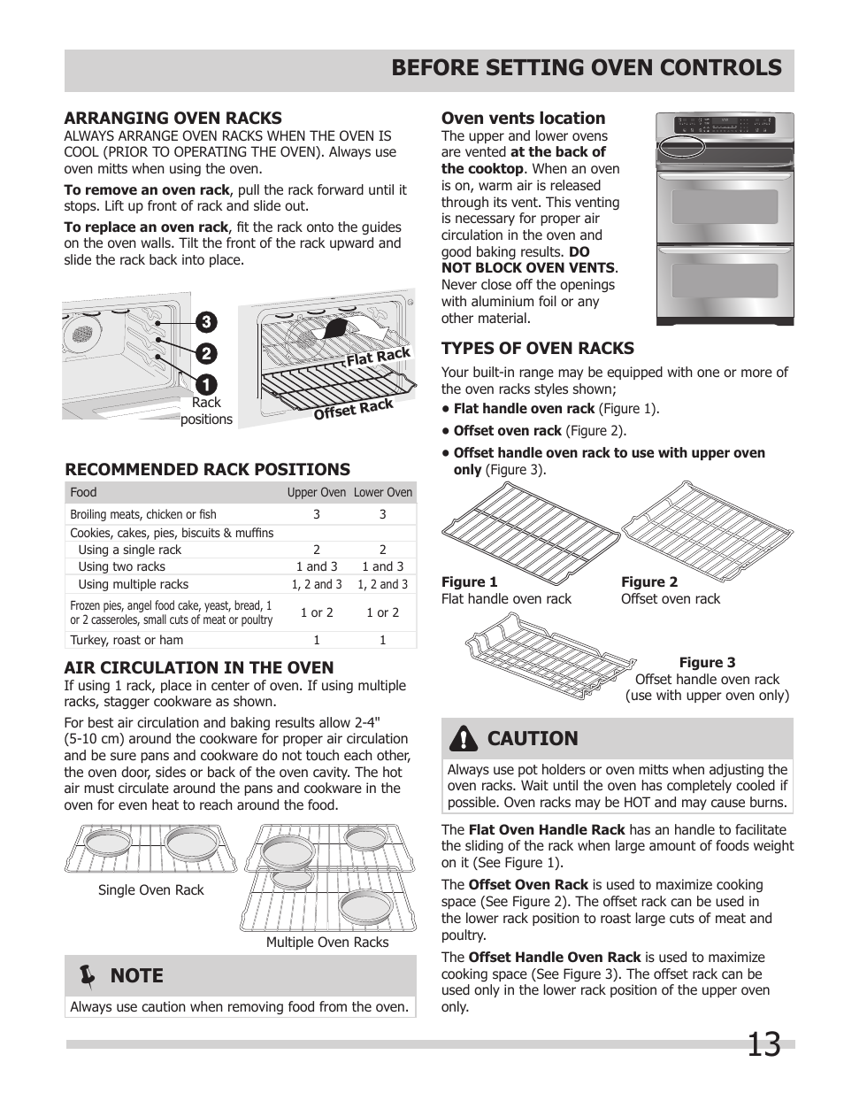 Before setting oven controls, Caution | FRIGIDAIRE FGEF308TNF User Manual | Page 13 / 40