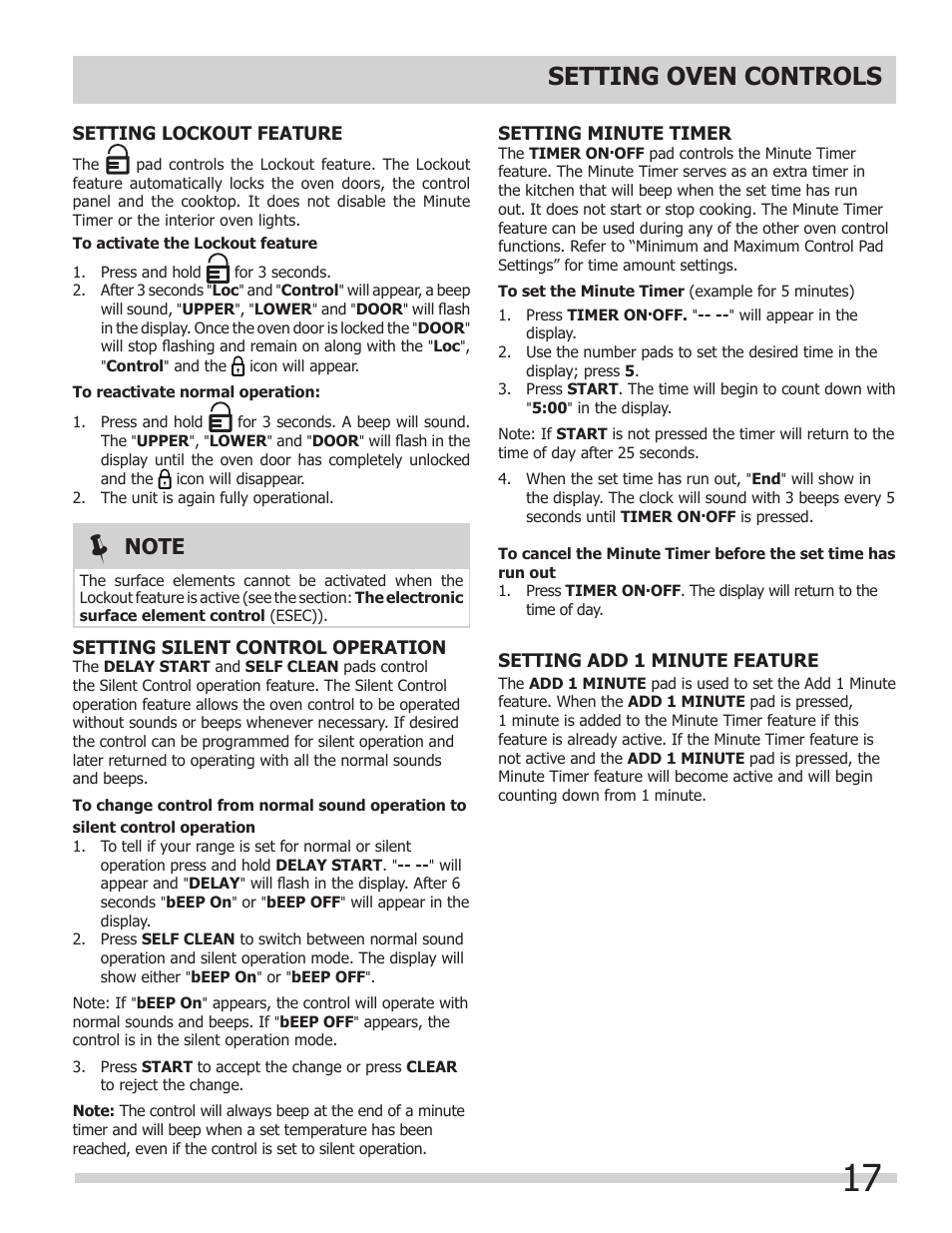 Setting oven controls | FRIGIDAIRE FGEF308TNF User Manual | Page 17 / 40