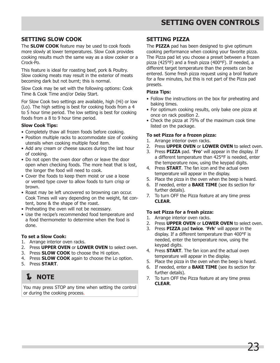 Setting oven controls | FRIGIDAIRE FGEF308TNF User Manual | Page 23 / 40