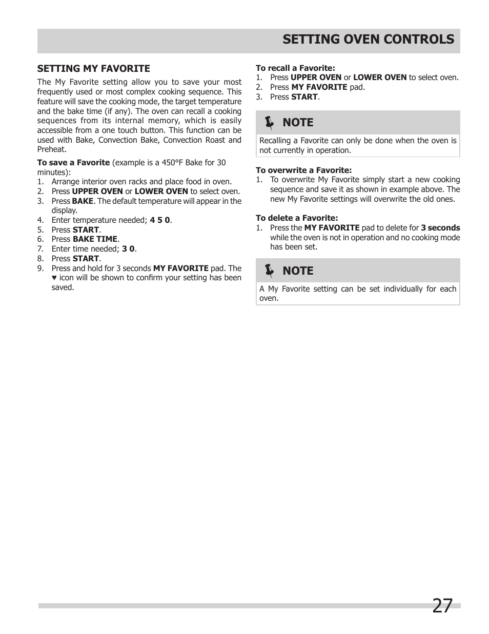 Setting oven controls | FRIGIDAIRE FGEF308TNF User Manual | Page 27 / 40