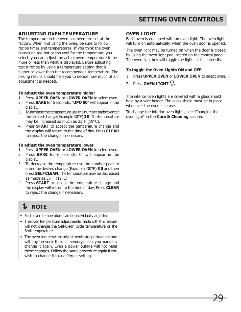 Setting oven controls | FRIGIDAIRE FGEF308TNF User Manual | Page 29 / 40