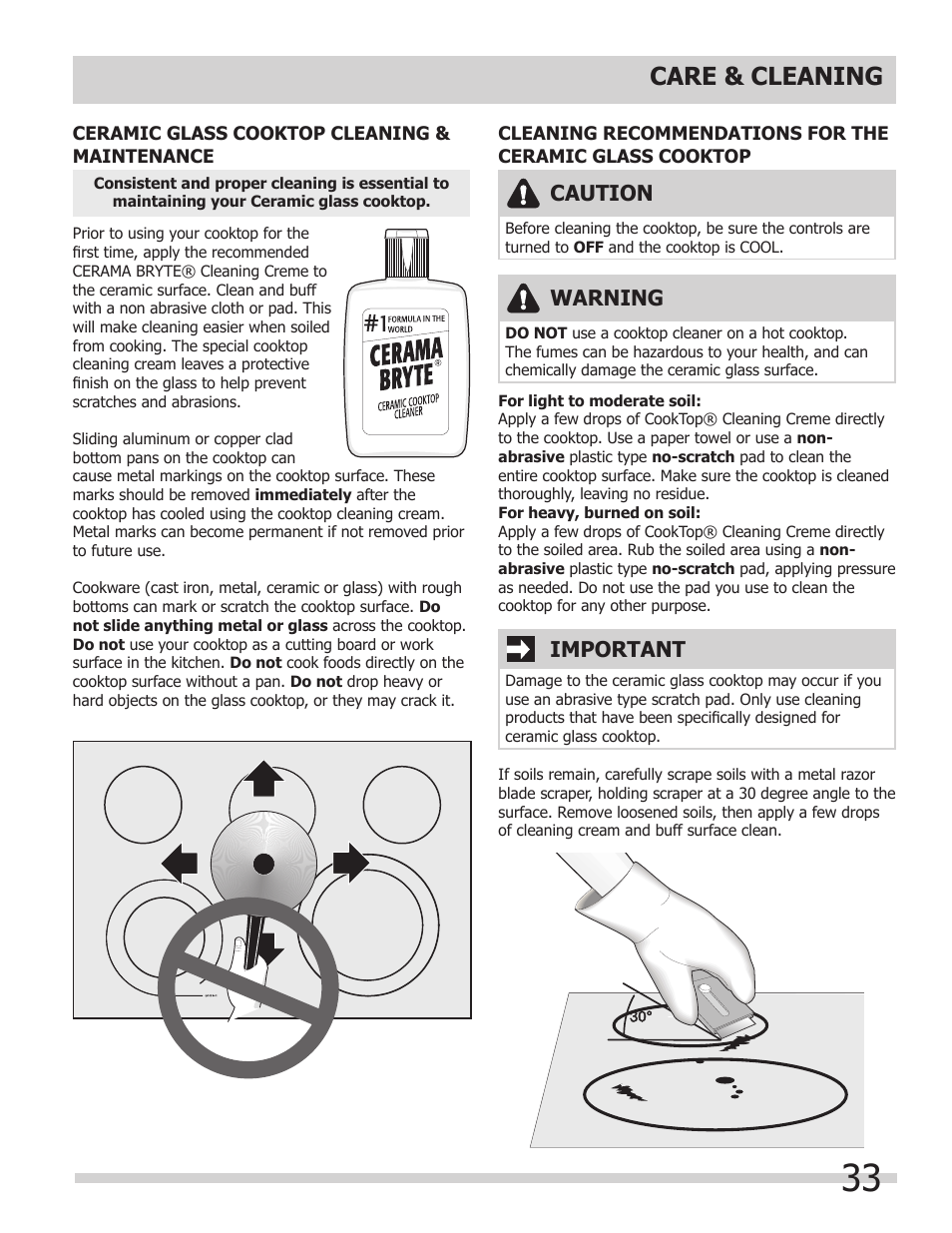 Care & cleaning, Warning, Caution | Important | FRIGIDAIRE FGEF308TNF User Manual | Page 33 / 40