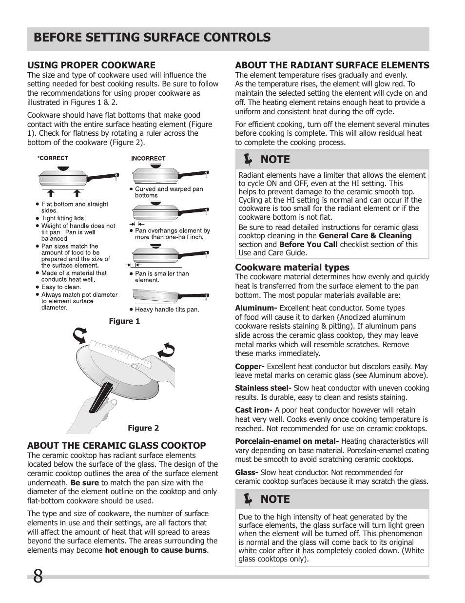 Before setting surface controls | FRIGIDAIRE FGEF308TNF User Manual | Page 8 / 40