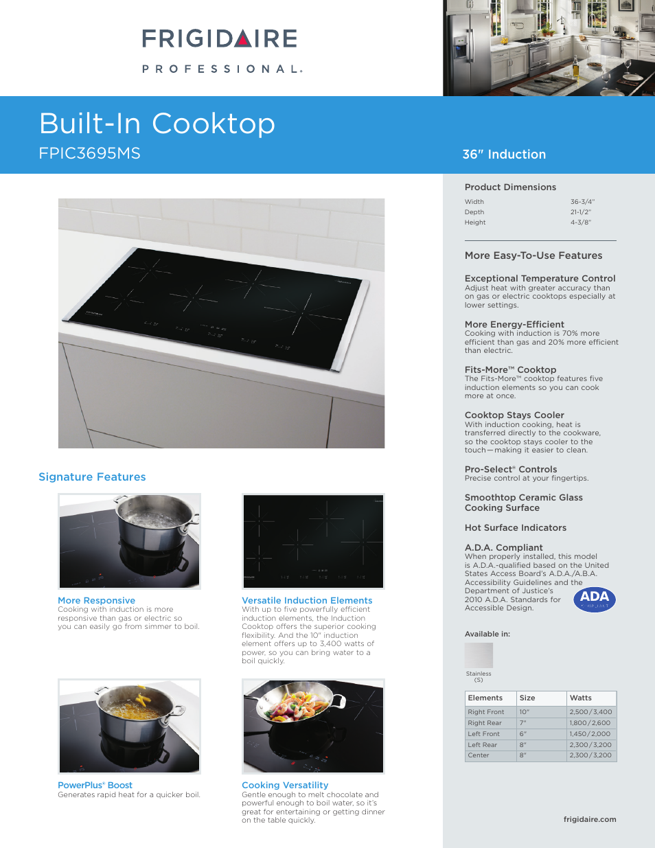 FRIGIDAIRE FPIC3695MS User Manual | 5 pages