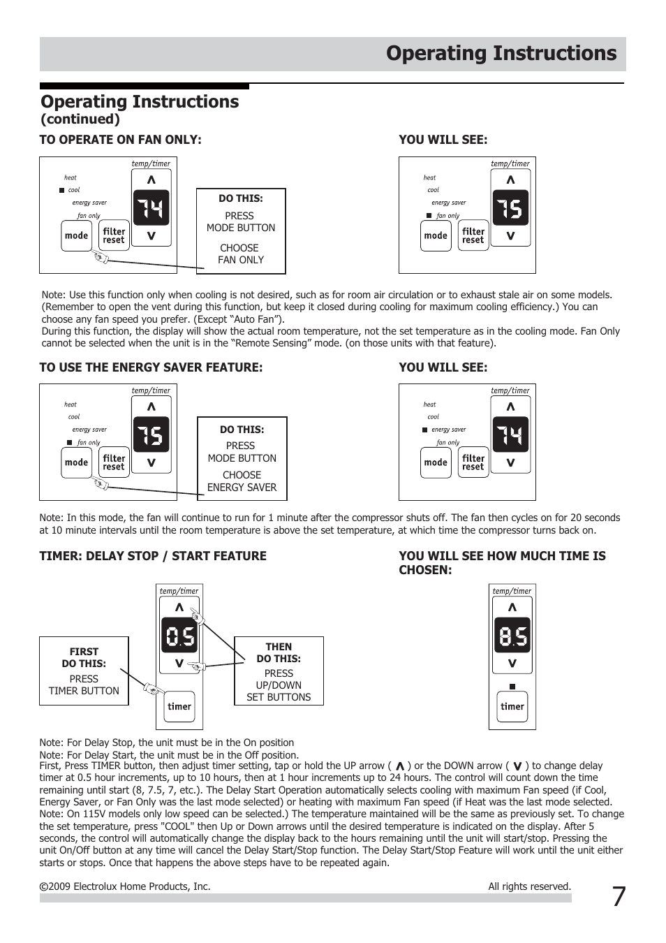 Operating instructions | FRIGIDAIRE FRA064ZU1 User Manual | Page 7 / 13