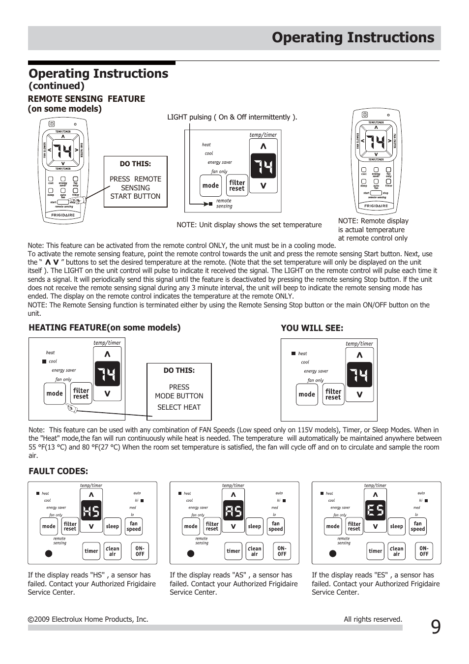Operating instructions | FRIGIDAIRE FRA064ZU1 User Manual | Page 9 / 13