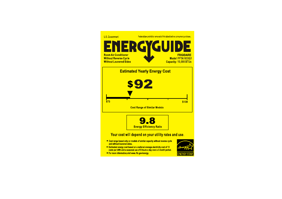 FRIGIDAIRE FFTA1033Q2 User Manual | 1 page