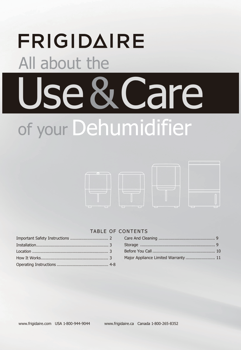 FRIGIDAIRE FAD954DWD User Manual | 11 pages
