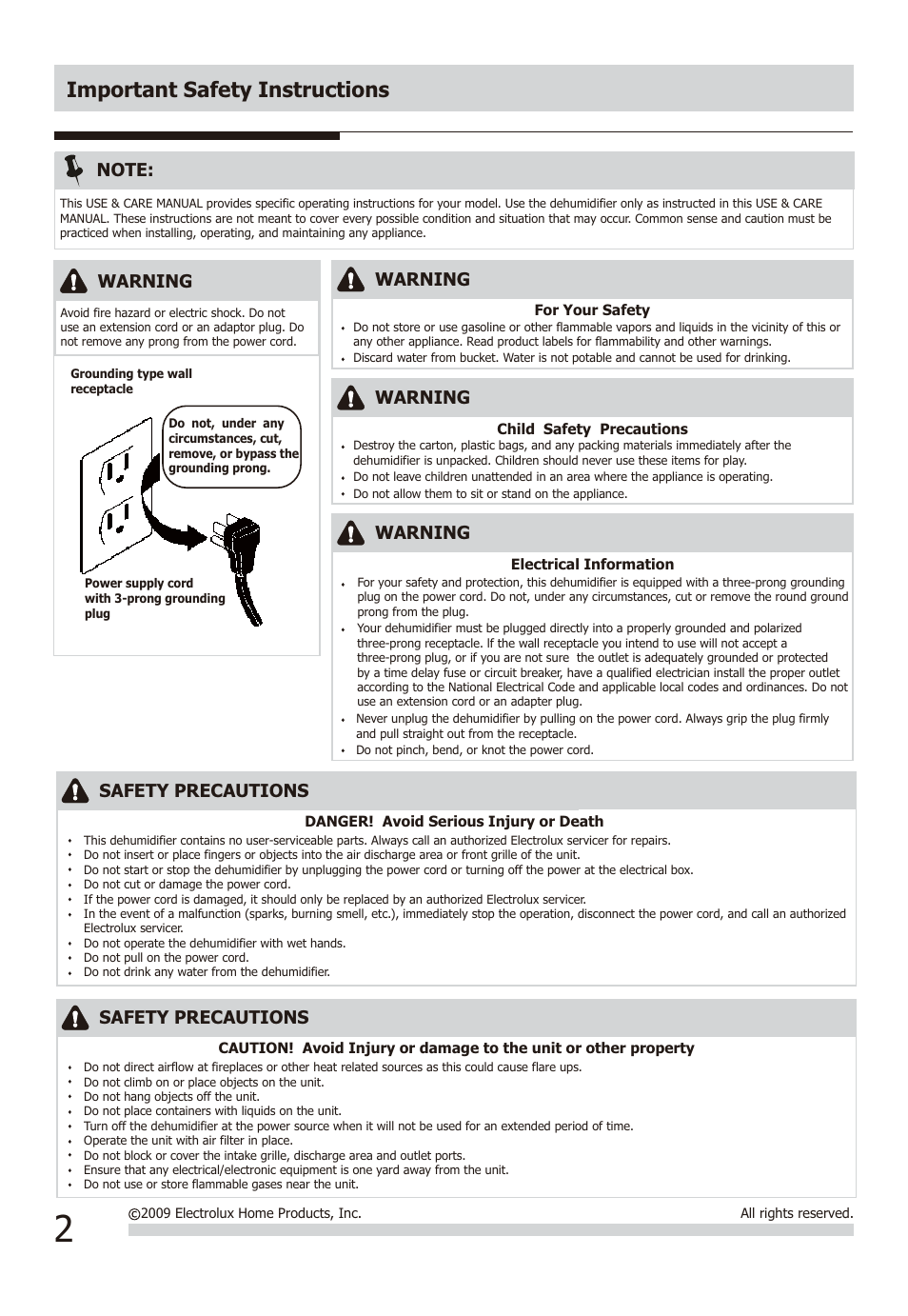 Important safety instructions | FRIGIDAIRE FAD954DWD User Manual | Page 2 / 11