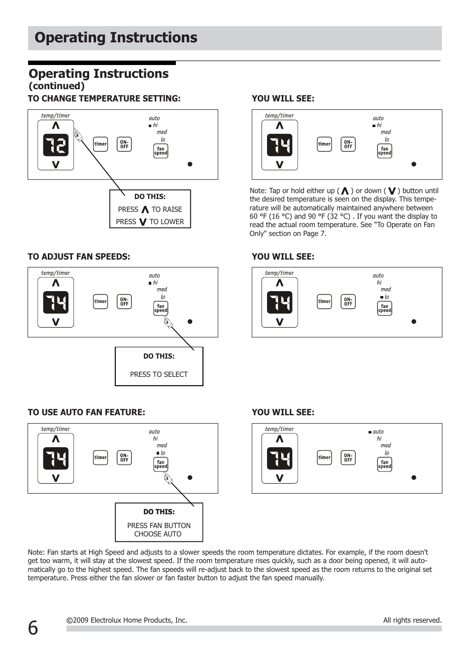 Operating instructions | FRIGIDAIRE FRA084KT7 User Manual | Page 6 / 12