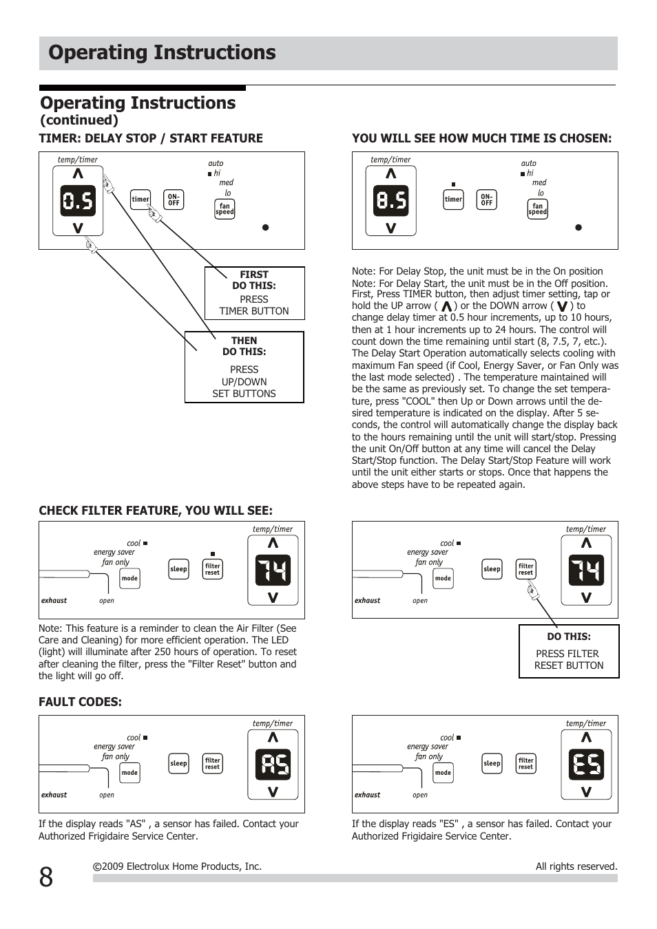 Operating instructions | FRIGIDAIRE FRA084KT7 User Manual | Page 8 / 12