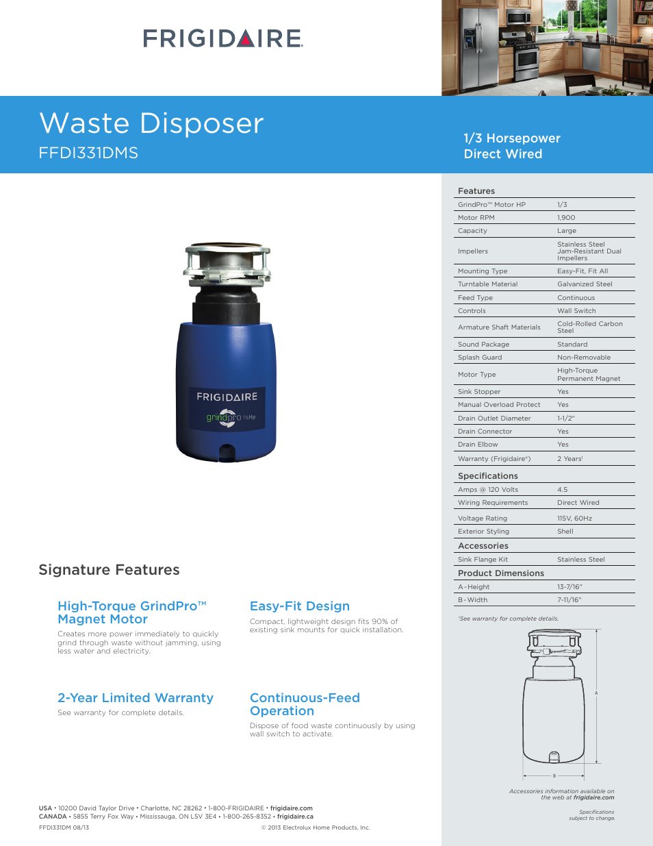 FRIGIDAIRE FFDI331DMS User Manual | 1 page
