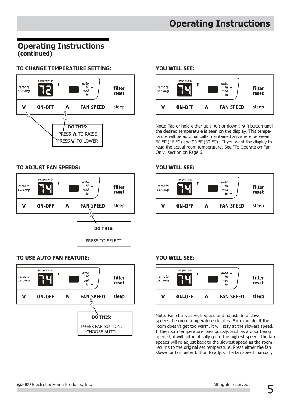 Operating instructions | FRIGIDAIRE FRA083AT7 User Manual | Page 5 / 12