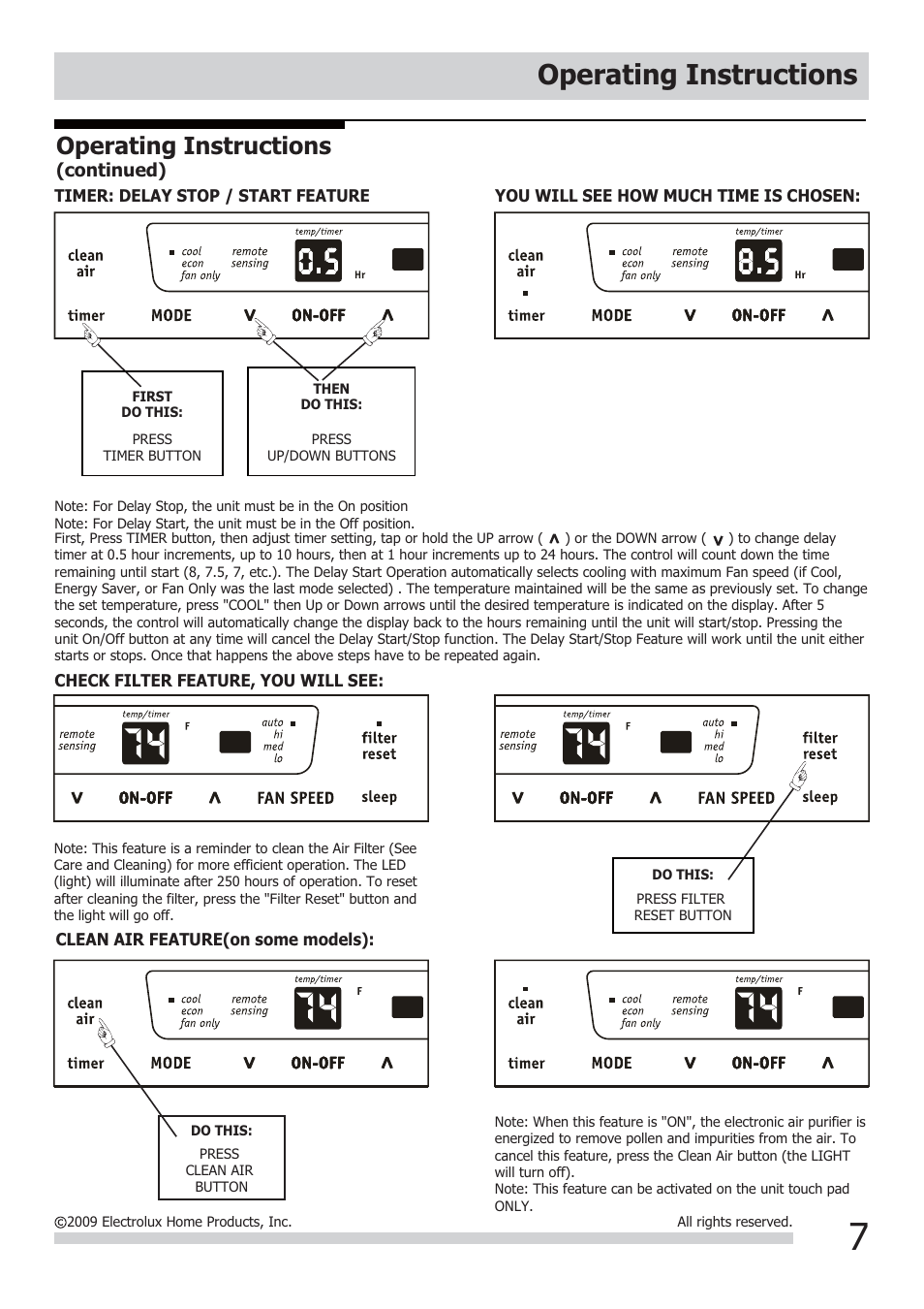 Operating instructions | FRIGIDAIRE FRA083AT7 User Manual | Page 7 / 12