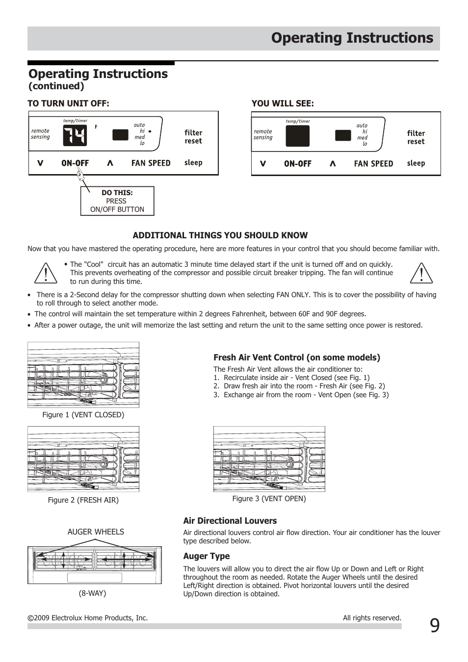 Operating instructions | FRIGIDAIRE FRA083AT7 User Manual | Page 9 / 12