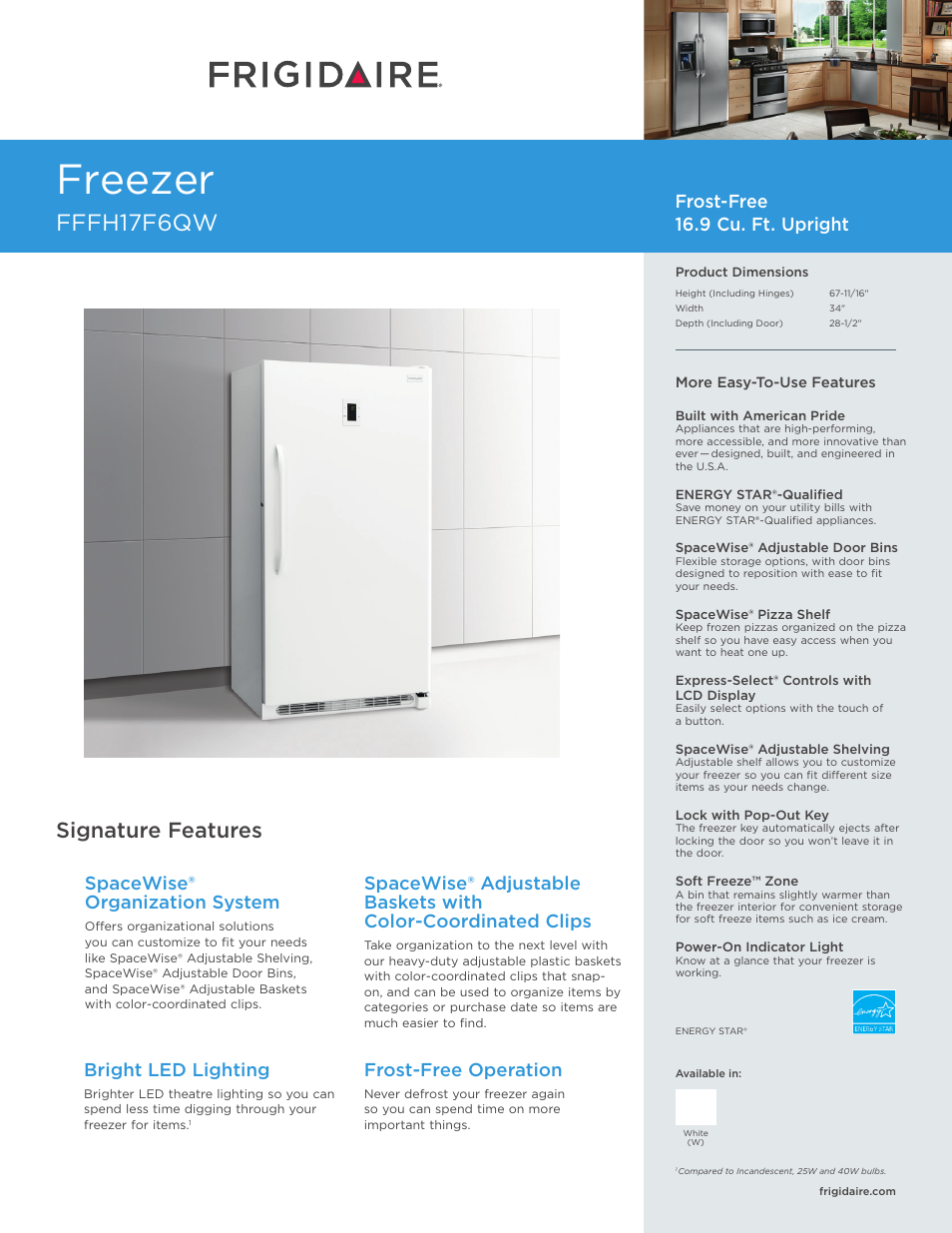 FRIGIDAIRE FFFH17F6QW User Manual | 3 pages