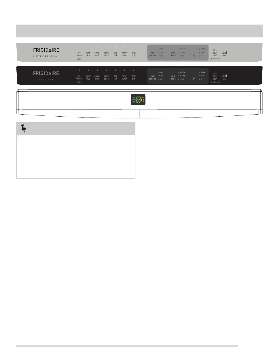 Options selections, Wash cycle selections, Operating instructions | Wash pressure, Hi-temp wash, Child lock controls | FRIGIDAIRE FGHD2465NB User Manual | Page 5 / 20