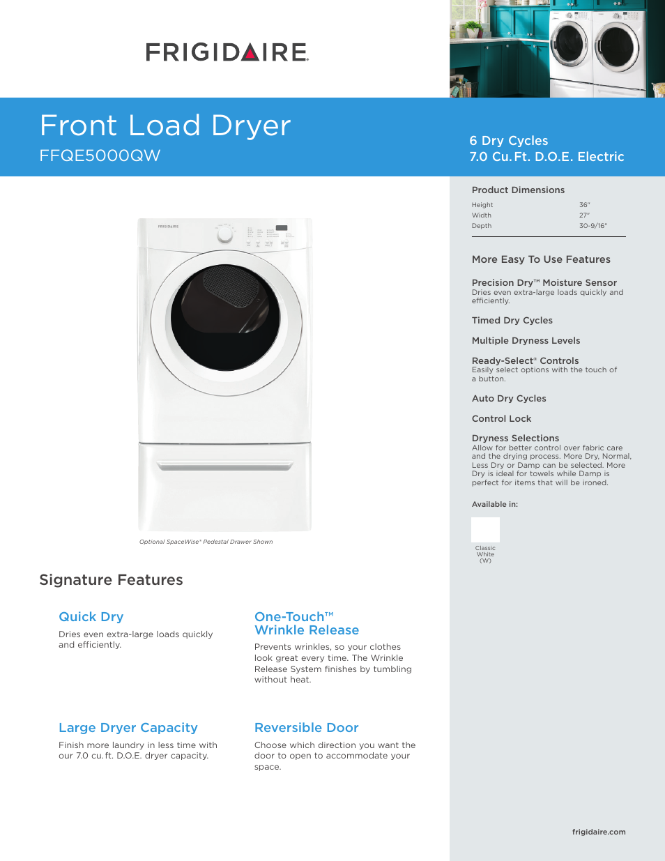 FRIGIDAIRE FFQE5000QW User Manual | 3 pages