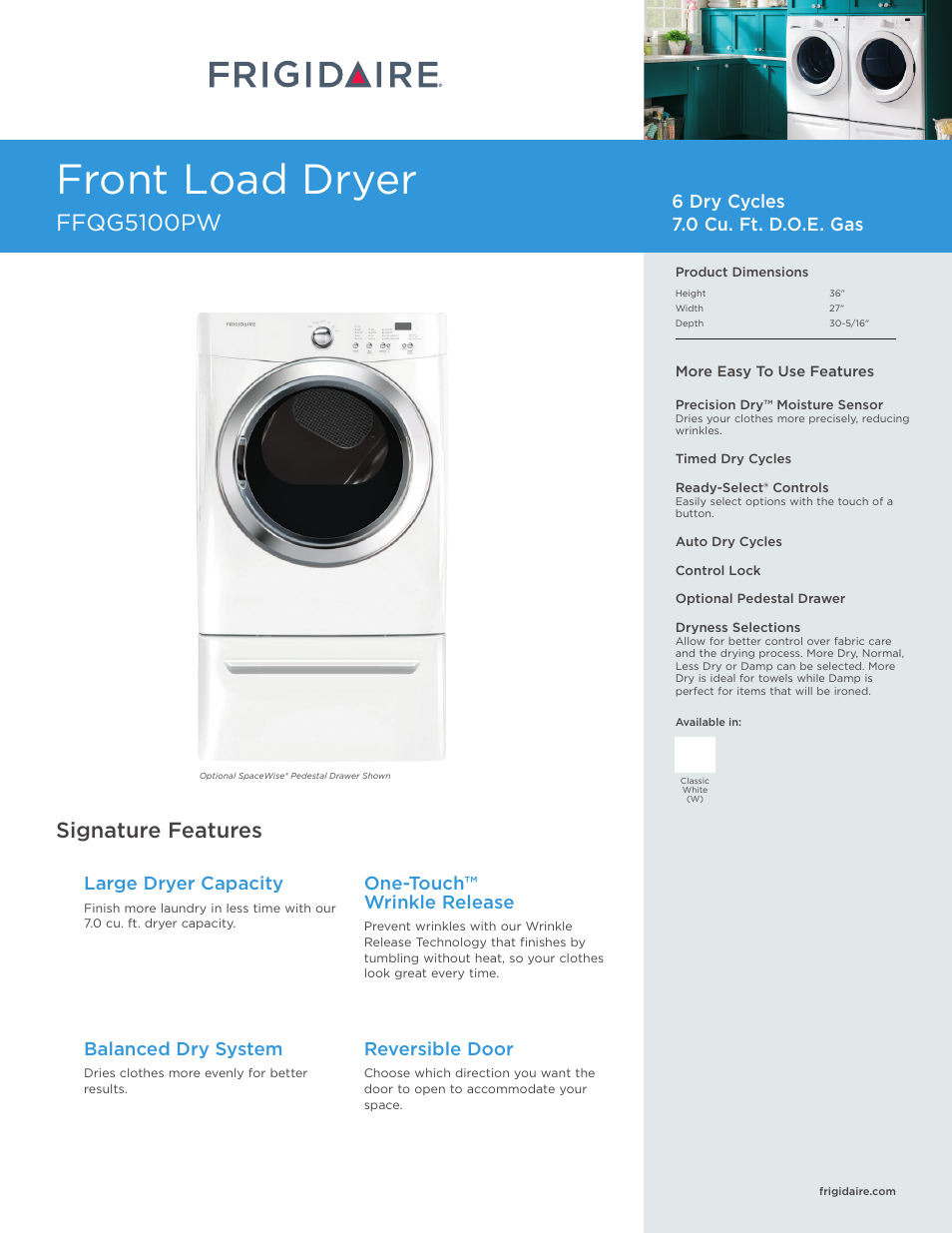 FRIGIDAIRE FFQG5100PW User Manual | 3 pages