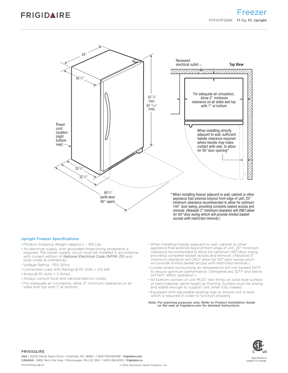 Freezer | FRIGIDAIRE FFFH17F2QW User Manual | Page 3 / 3