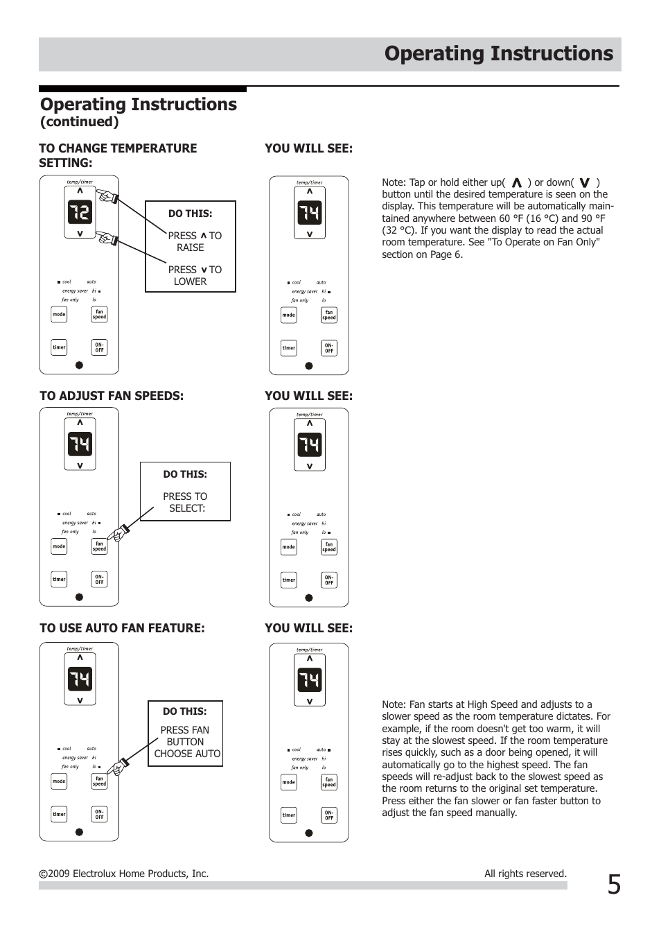 Operating instructions | FRIGIDAIRE FRA054XT7 User Manual | Page 5 / 10