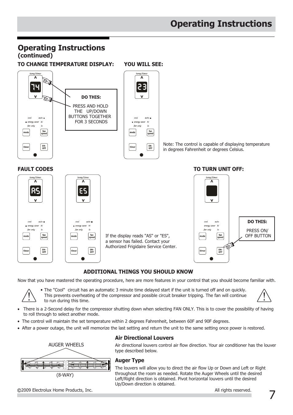 Operating instructions | FRIGIDAIRE FRA054XT7 User Manual | Page 7 / 10