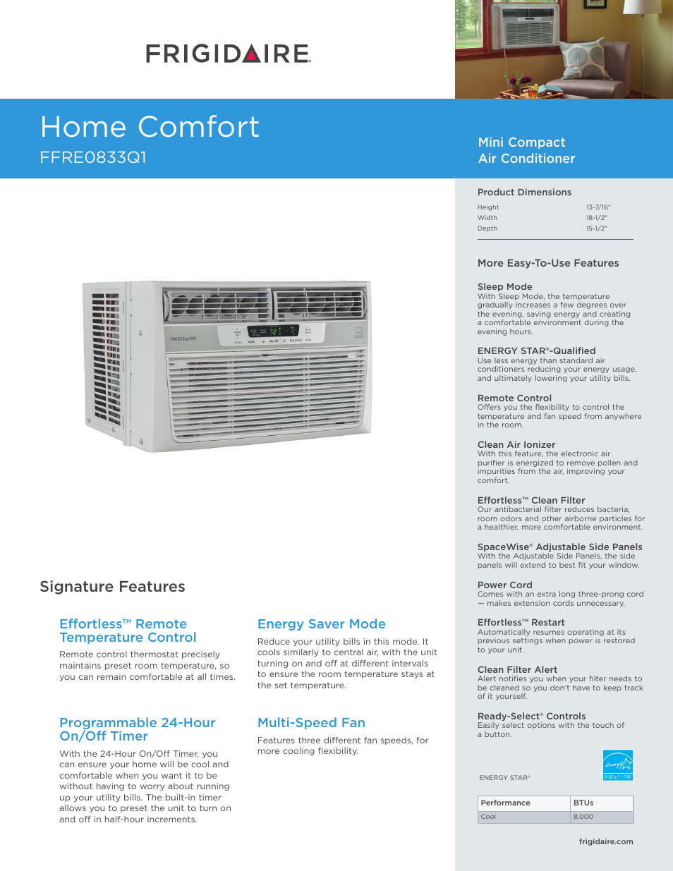 FRIGIDAIRE FFRE0833Q1 User Manual | 2 pages