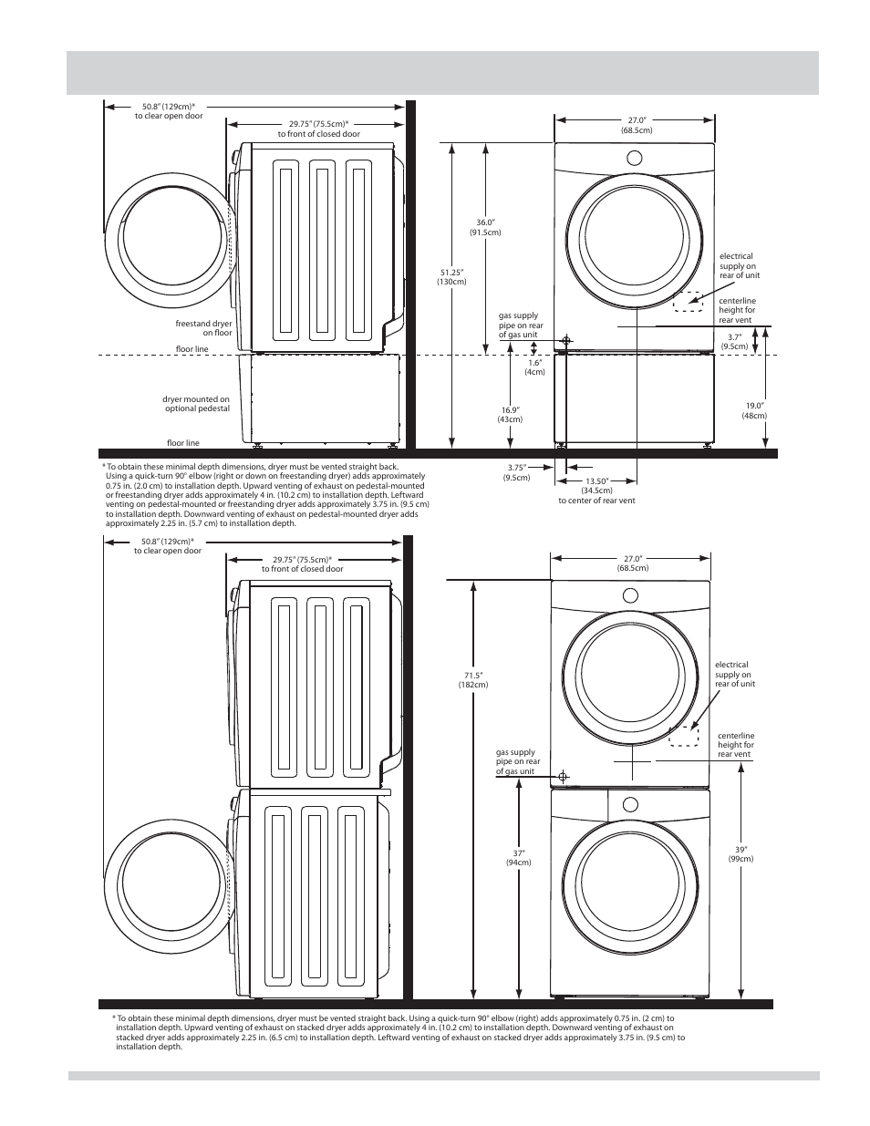 Installed dimensions | FRIGIDAIRE FAQG7001LW User Manual | Page 11 / 68