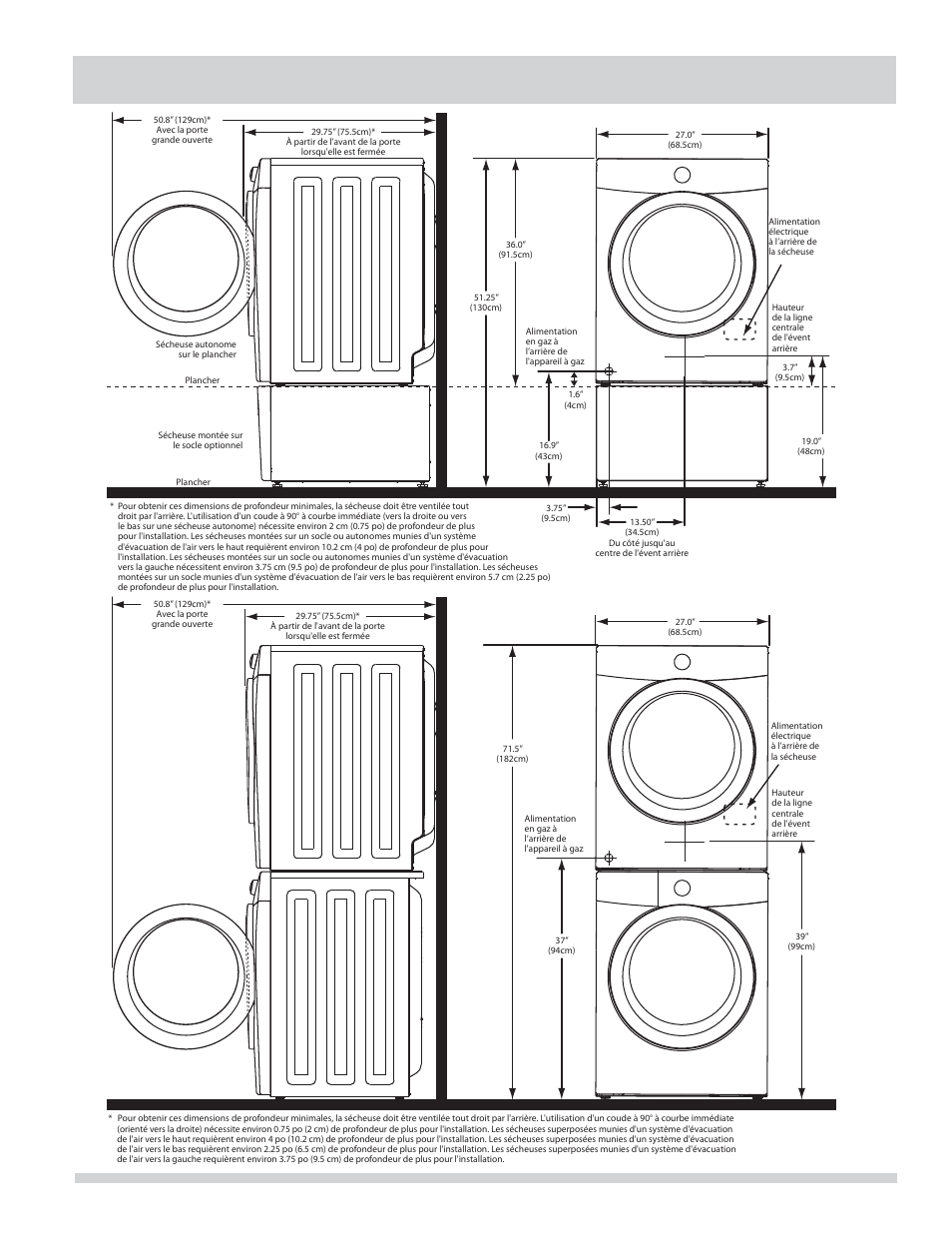 Dimensions de l’installation de sécheuse | FRIGIDAIRE FAQG7001LW User Manual | Page 33 / 68