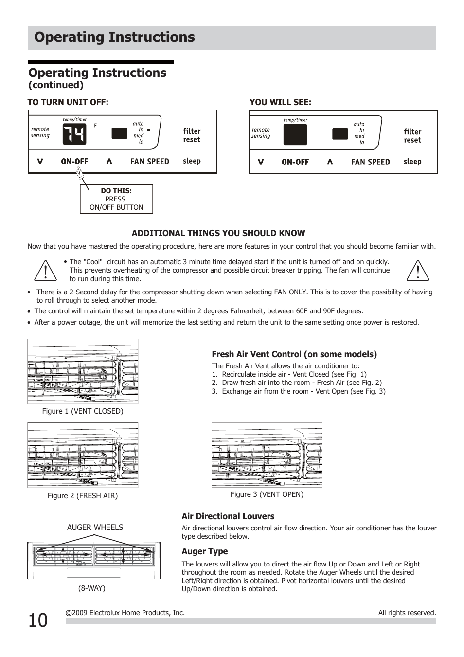 Operating instructions | FRIGIDAIRE FRA106CV1 User Manual | Page 10 / 13