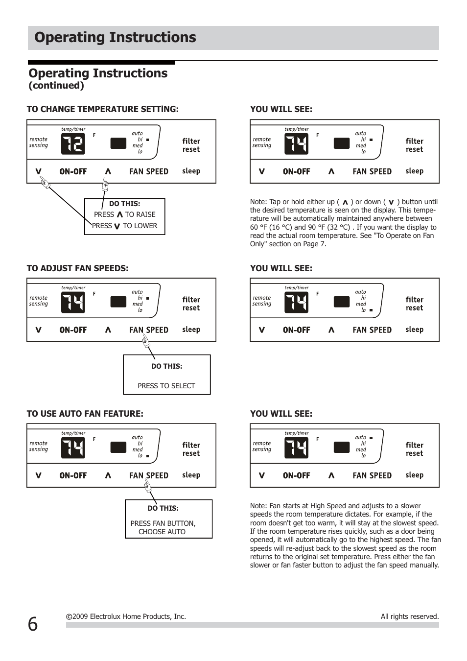 Operating instructions | FRIGIDAIRE FRA106CV1 User Manual | Page 6 / 13