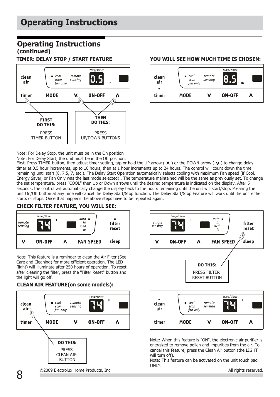Operating instructions | FRIGIDAIRE FRA106CV1 User Manual | Page 8 / 13