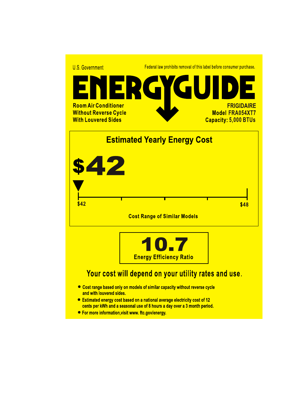 FRIGIDAIRE FRA054XT7 User Manual | 1 page