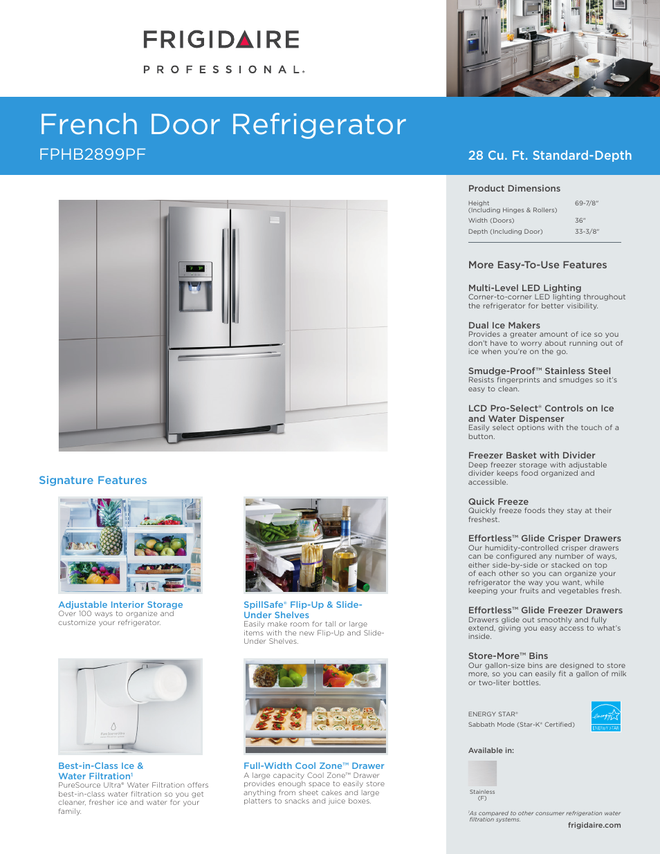 FRIGIDAIRE FPHB2899PF User Manual | 4 pages