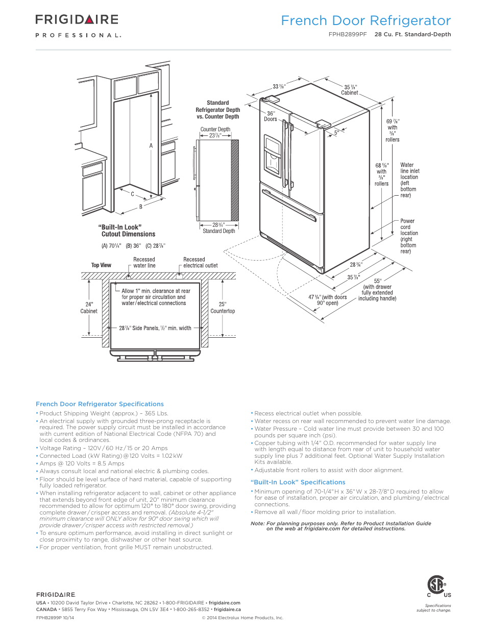 French door refrigerator | FRIGIDAIRE FPHB2899PF User Manual | Page 3 / 4