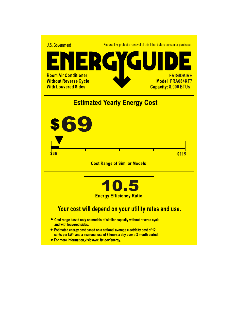 FRIGIDAIRE FRA084KT7 User Manual | 1 page