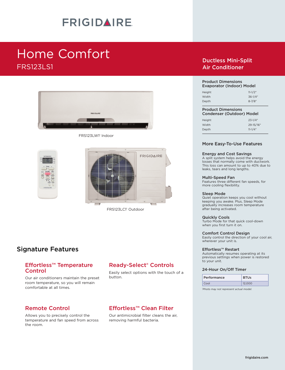 FRIGIDAIRE FRS123LS1 User Manual | 4 pages
