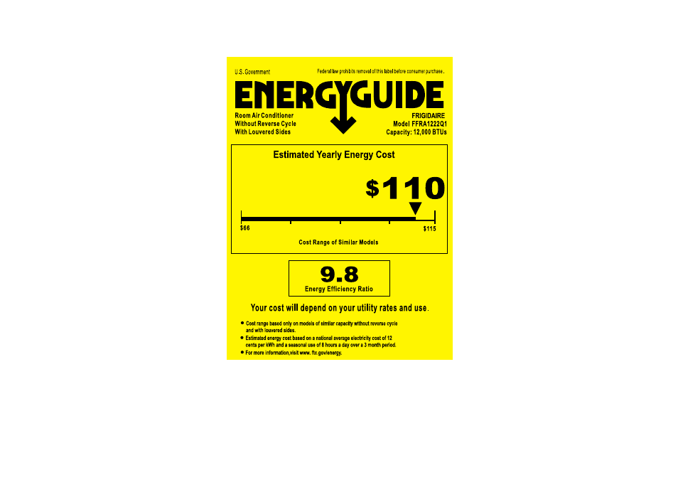 FRIGIDAIRE FFRA1222Q1 User Manual | 1 page