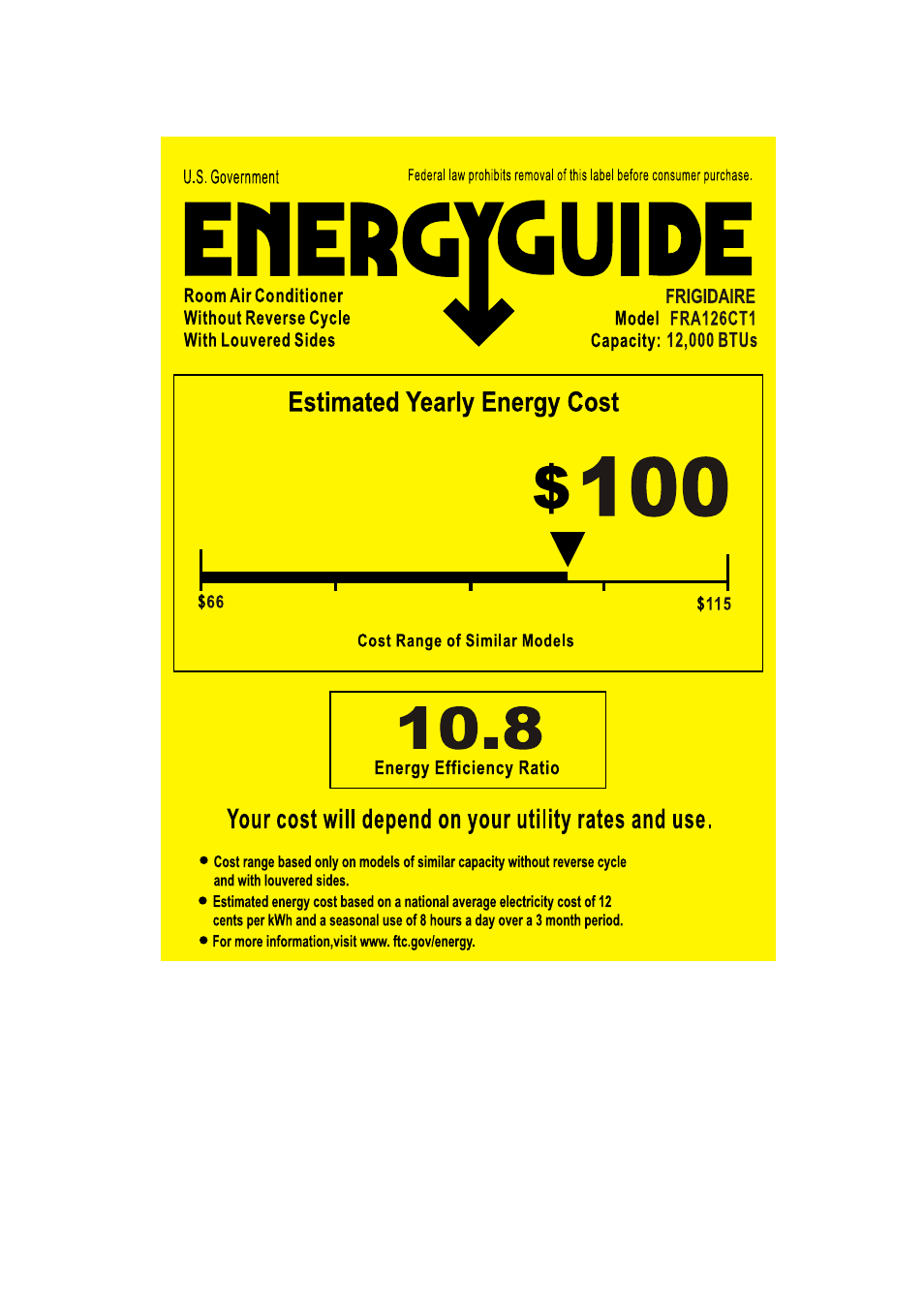 FRIGIDAIRE FRA126CT1 User Manual | 1 page