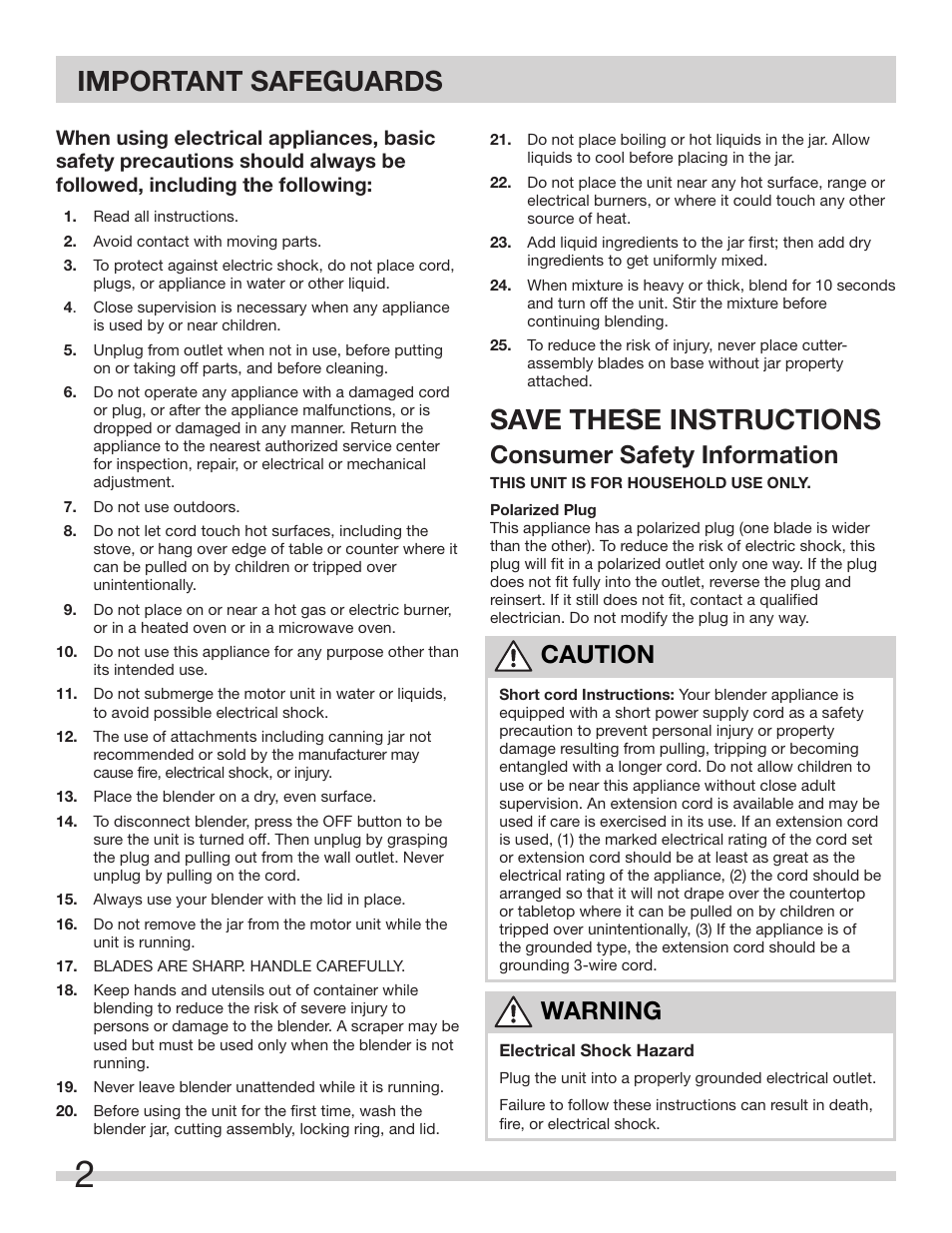 Important safeguards, Save these instructions, Consumer safety information | Caution warning | FRIGIDAIRE FPJB56B7MS User Manual | Page 2 / 27