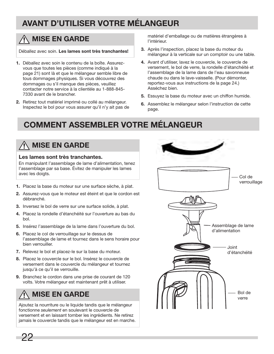 Mise en garde | FRIGIDAIRE FPJB56B7MS User Manual | Page 22 / 27