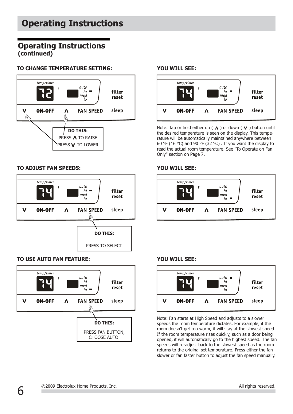 Operating instructions | FRIGIDAIRE FRA064VU1 User Manual | Page 6 / 12