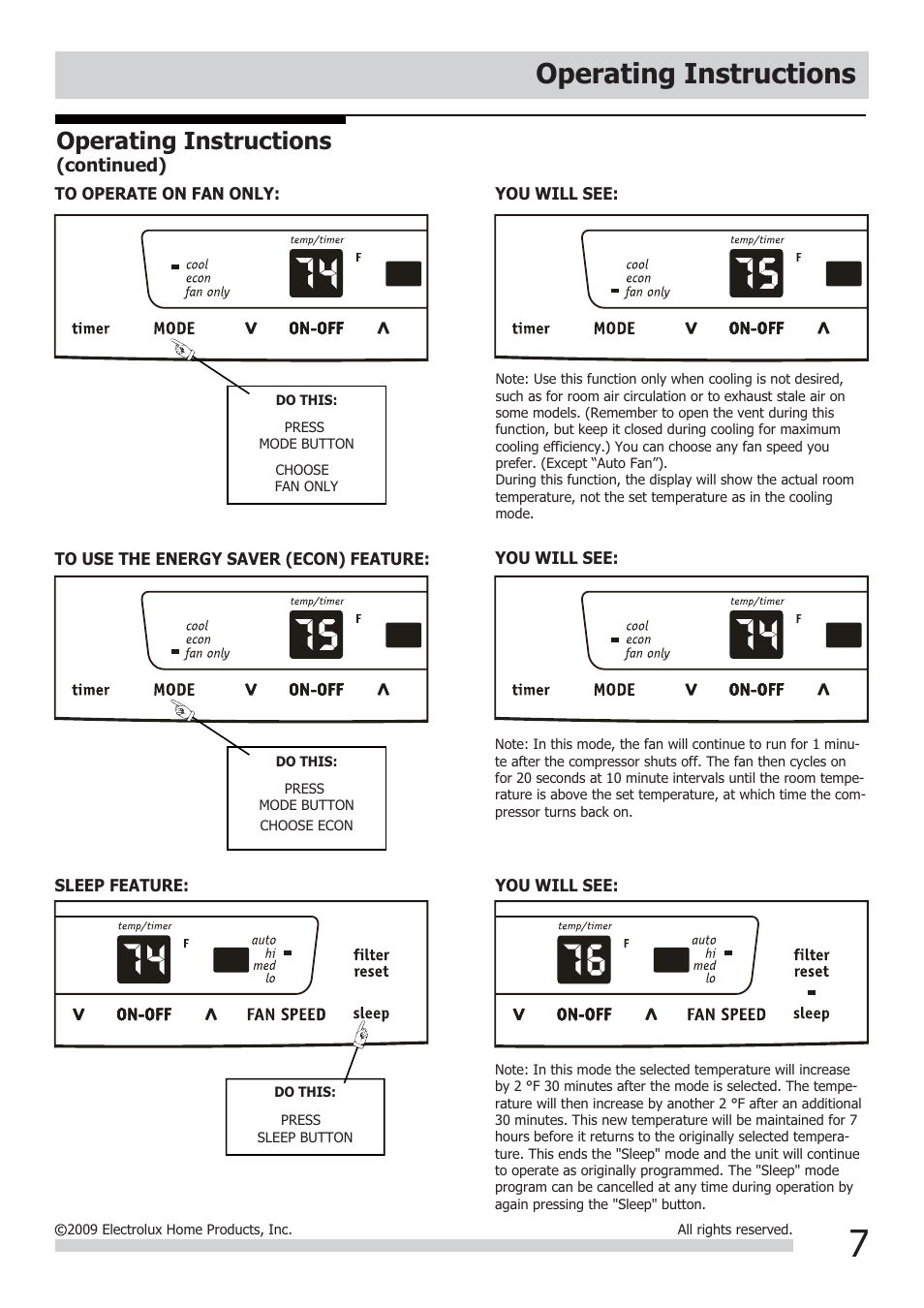 Operating instructions | FRIGIDAIRE FRA064VU1 User Manual | Page 7 / 12