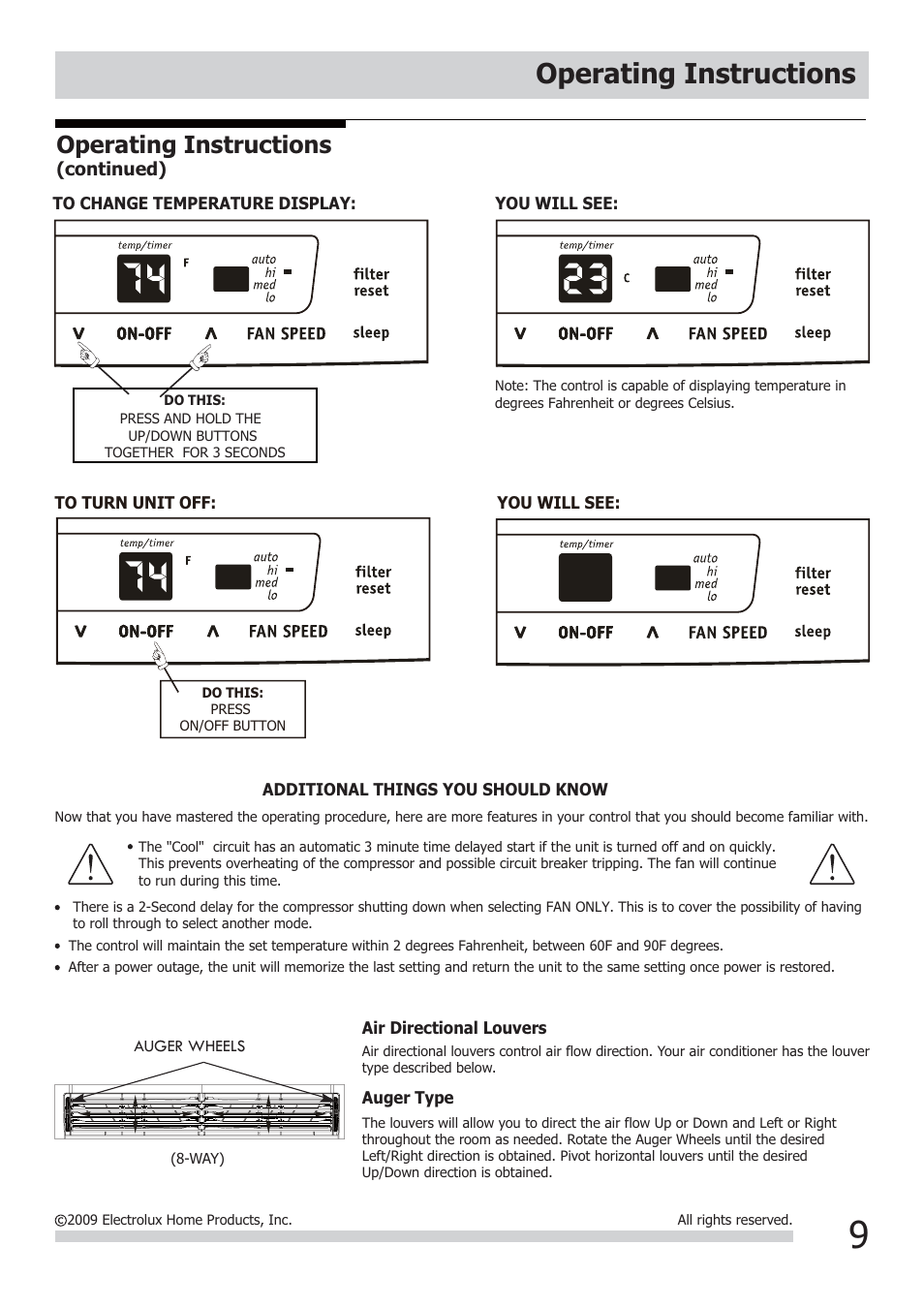 Operating instructions | FRIGIDAIRE FRA064VU1 User Manual | Page 9 / 12