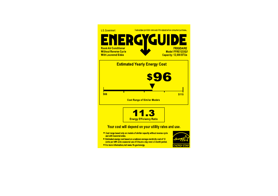 FRIGIDAIRE FFRE1233Q1 User Manual | 1 page