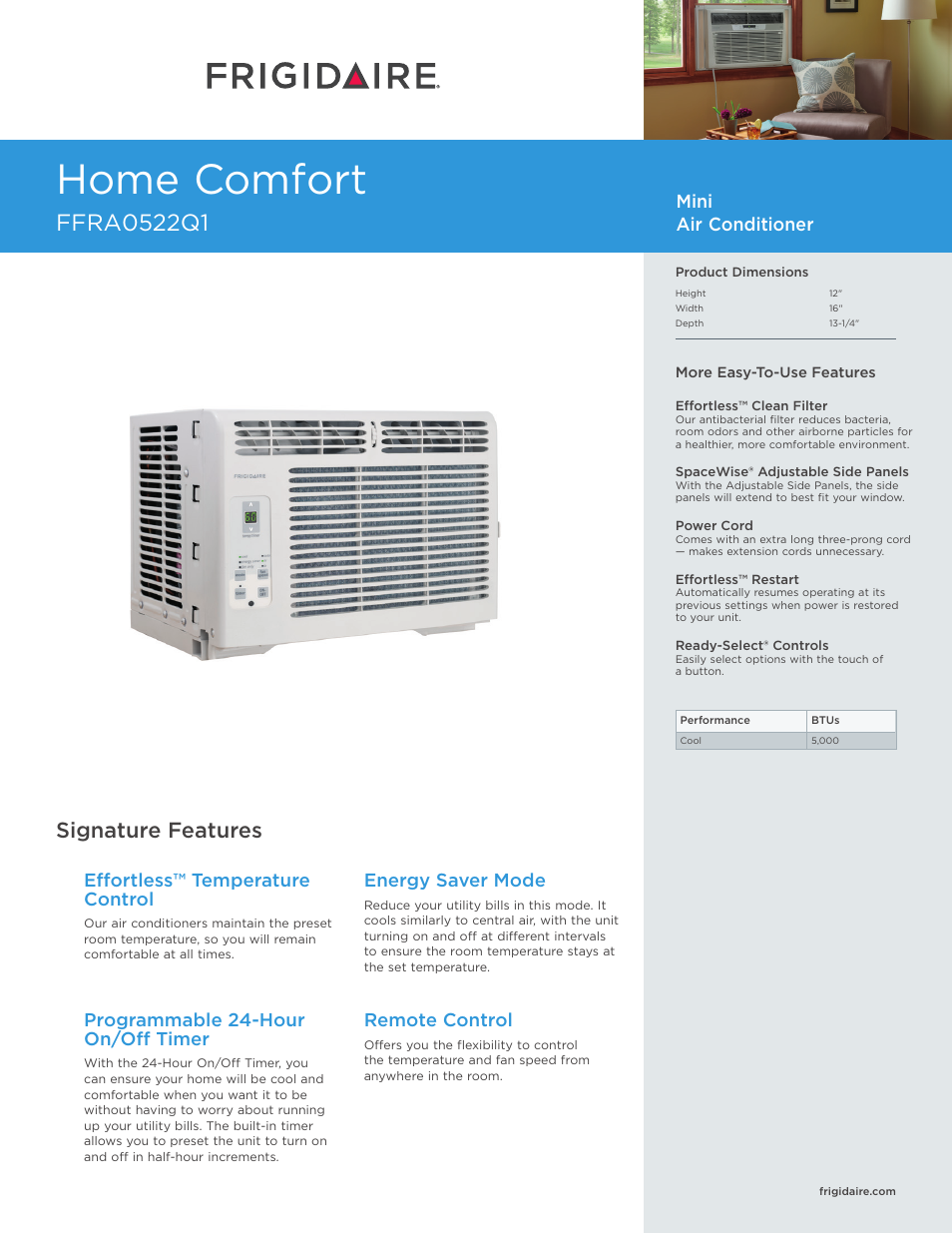 FRIGIDAIRE FFRA0522Q1 User Manual | 2 pages