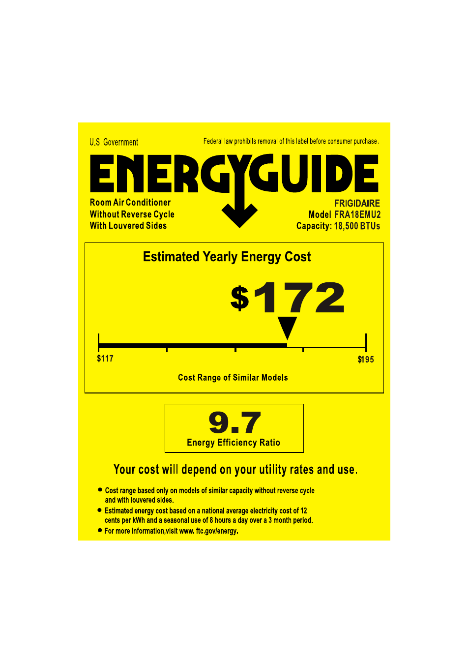 FRIGIDAIRE FRA18EMU2 User Manual | 1 page