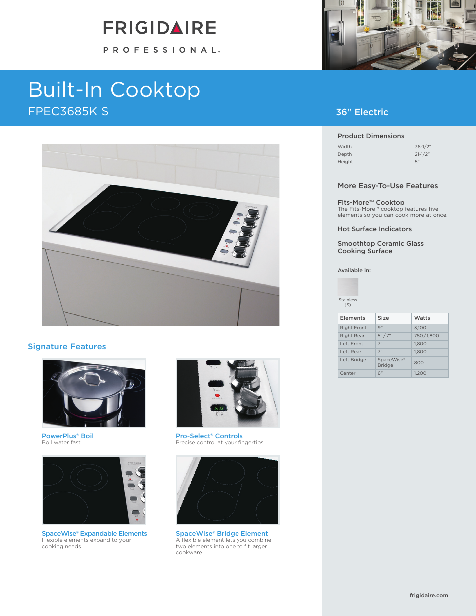 FRIGIDAIRE FPEC3685KS User Manual | 5 pages